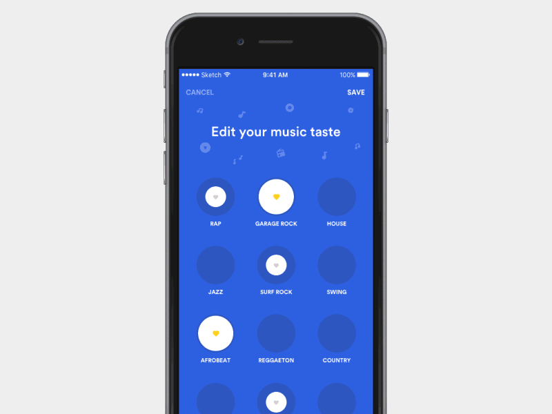 Settings #07 Daily UI editing genre heart modal music settings