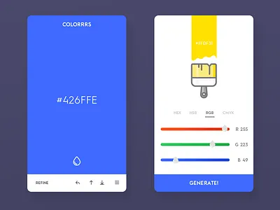 Daily UI #45 - Colorrrs 2d app card clean colour generate icon ios9 knob minimal scheme search