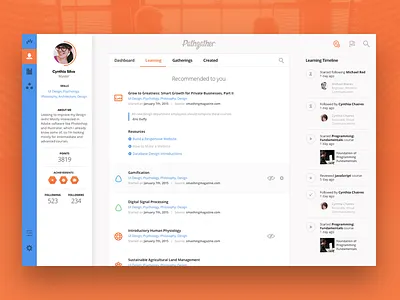 Pathgather dashboard interface design learning notification platform responsive social timeline ui ux