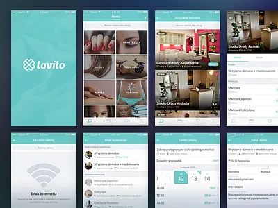 Lavito iOS app apple beauty booking clean clear grid health ios iphone list salons turquoise