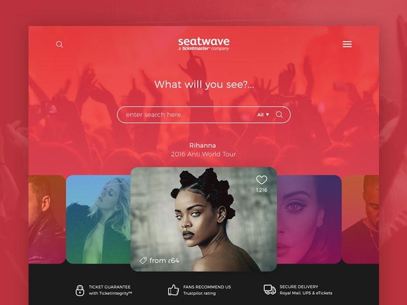 Seatwave Website Teaser clean concert designbyeh kanye west modern music rihanna seatwave stream tickets ui website
