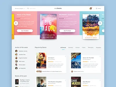 #Exploration | Book Store Website book card color desktop diffuse homepage landing page shadow slider web