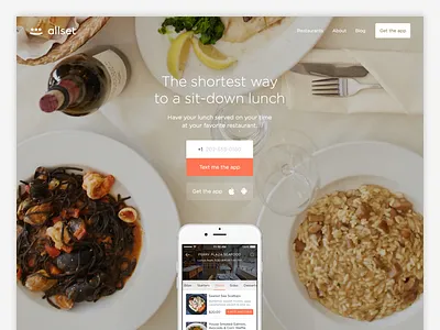 Landing draft for Allset allset app homepage landing newsletter product restaurant text the link web