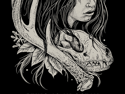 Being As An Ocean antler apparel band dotwork hand drawn headdress illustration merch skull stippling