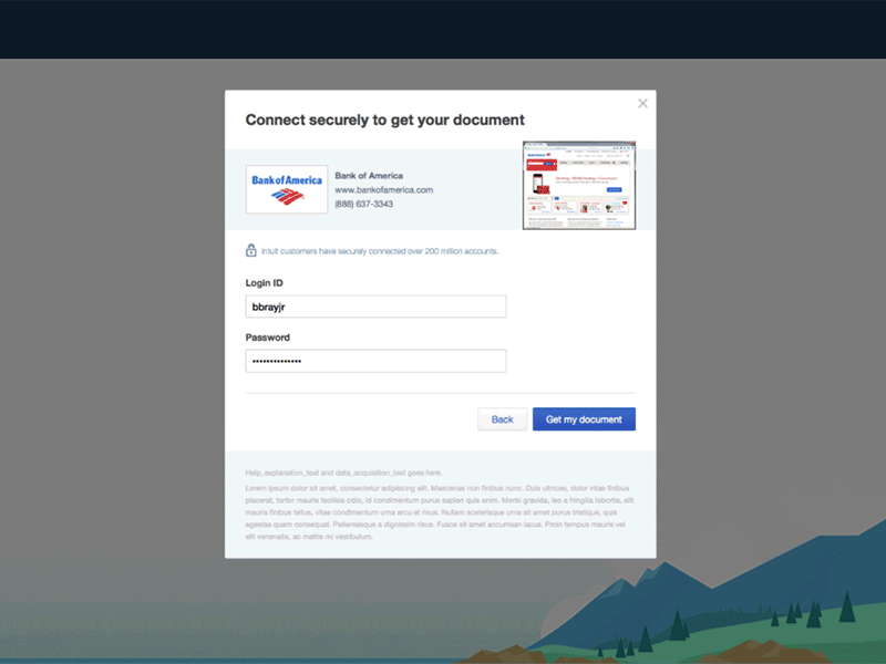 Connecting Bank to Doc. Vault - Transition & Loader animation document vault finance intuit loader motion design transition ui user experience ux visual design