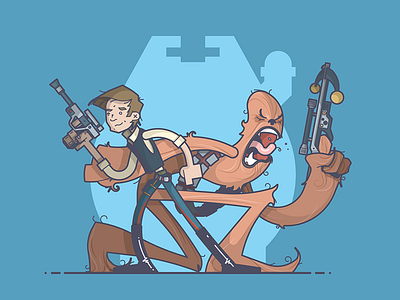 Han, Chewie & their Bucket of Bolts blaster bowcaster chewbacca chewie corellian force awakens han solo illustration line art millennium falcon star wars