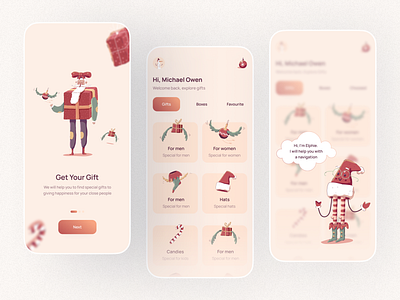 Santa's Gifts Store - Mobile App UI app cute design e commerce gifts illustration light theme mobile app new year red store ui ux