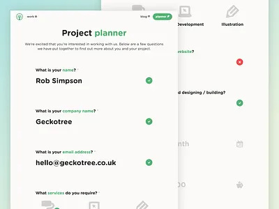 Geckotree Project Planner Page checkbox dropdown form geckotree icons input planner project planner textarea