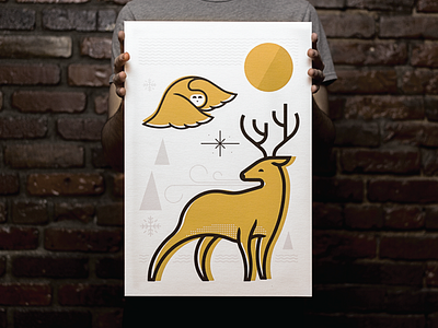 Winter Deer christmas deer moon owl print winter