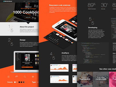 1000 cookbooks case study black case study design flat helvetica landing orange simple ui website