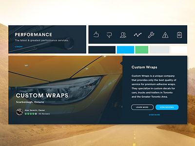Automotive Marketplace Style Tile aftermarket auto automotive business profile car circular gotham iconography profile rating review style tile