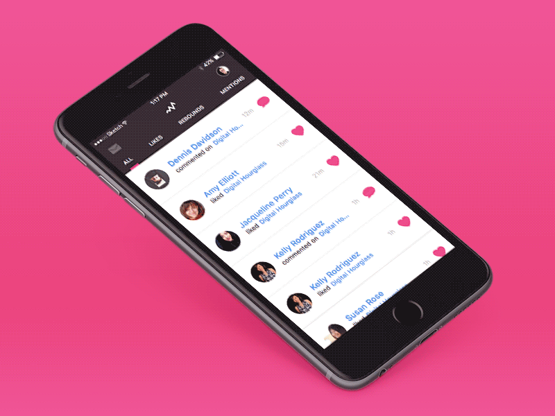 Activity Feed 047 activity animation dailyui dashboard dribbble feed ios iphone likes notifications
