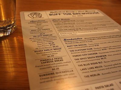 Menu brewery menu restaurant typography