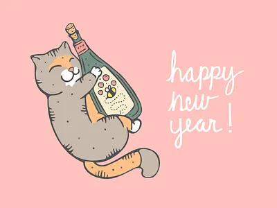 happy new year! alcohol cat illustration new year