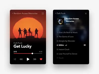 Miniplayer Playlist black clean daft punk interface ios mac minimal player ui ux