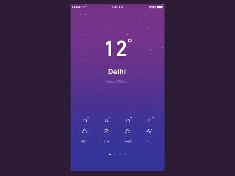Starry Night Weather animation app delhi freebie ios night prd principle prototype purple ui weather
