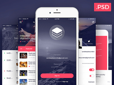 Clean & Modern iOS UI Kit app download flat free ios kit login material psd signup ui ux