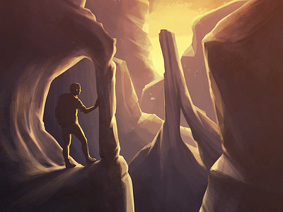 Traveller imaginary landscape light rocks silhouette sunrise