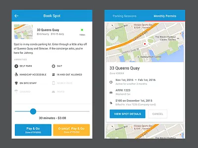 Book Spot & Monthly Permits book button icons list listing location map profile slider