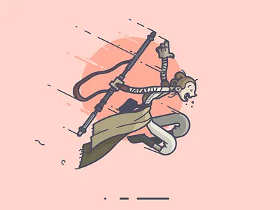 Rey! excited force awakens happy illustration jump line art rey scavenger speed star wars the force