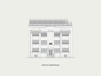 3643 Sheffield architecture building buildings facade illustration monochromatic rooftop