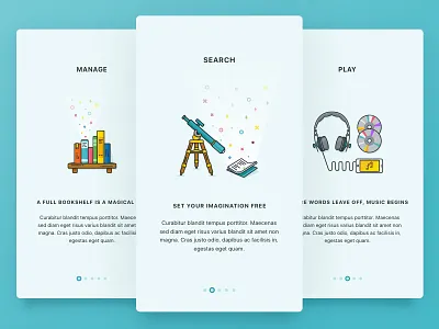 App Onboarding book headphones illustration iphone line art magic music on boarding search stars telescope tutorial