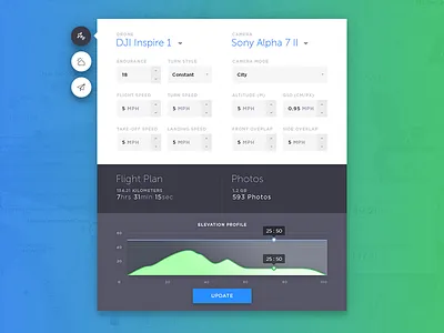 Drone Flight Planner blue dashboard drone flight gradient green high contrast ui
