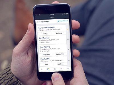 Event app app events homepage homescreen ios iphone6 list listing mobile ui ux