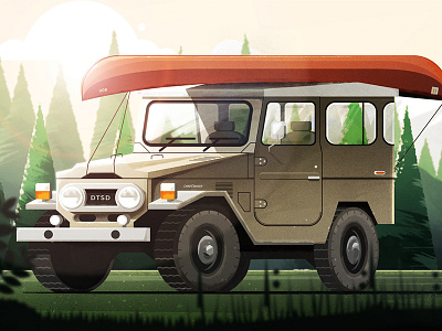 FJ40.2 canoe car down the street designs dts fj40 forest illustration illustrator landscape photoshop pnw texture