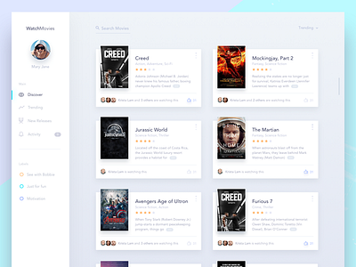 Movie Application app dashboard design movie shadow ui