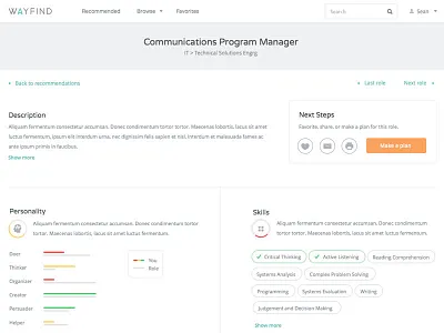 Wayfind Role Detail Page app career interactive score ui ux webapp work