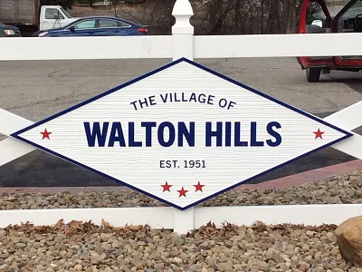 Sign for Walton Hills sign signage trade gothic next walton hills