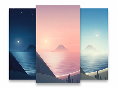 Island Cove app illustration mobile shore sunset time water