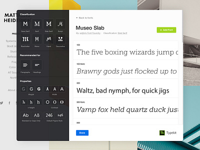 Viewing a Typekit font family adobe filter font font family font weights fonts museo museo slab portfolio typekit typography ui