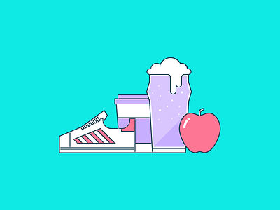 AppDirect Perks Illustration apple athletic shoe beer coffee running shoe
