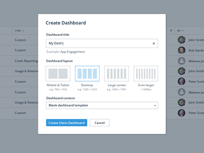 Create and Manage dashboards analytics chart dashboard graph grid menu metrics platform ui visualization widget