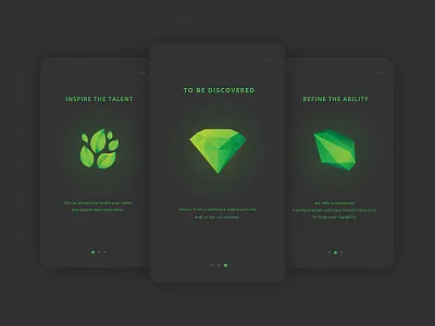 Day023 Onboarding diamond graphic design gray green job seeking leaves mobile onboarding slide stone