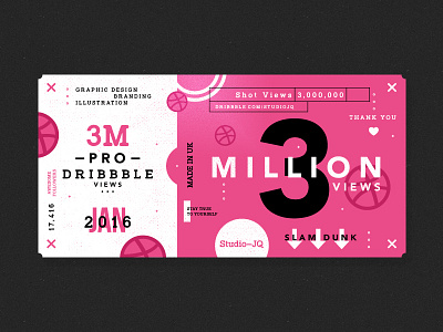 3 Million basketball dribbble freelance icons pink shots studio thanks thankyou ticket uk