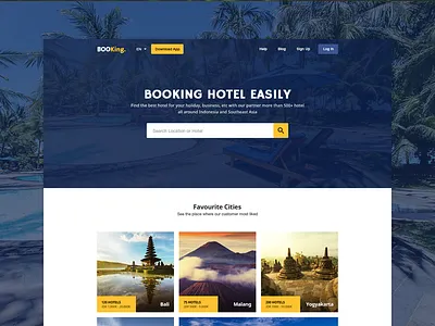 BOOKing. Website blue booking flat hotels landing travel ui user interfaces ux website webui yellow