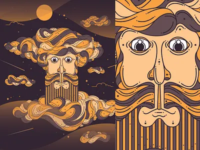 Head in the Clouds beard bearded clouds. cloudy moon shooting star weather