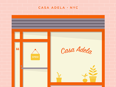 2016 FoodPorn Calendar: February brick flat illustration nyc restaurant script shadow storefront vector