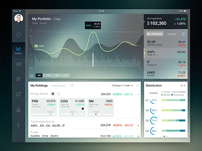 Portfolio Screen app card dasboard finance graph ios ipad portfolio stock