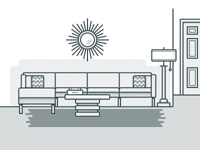 Living Room book couch decor lamp line art mirror pillow sectional sofa table