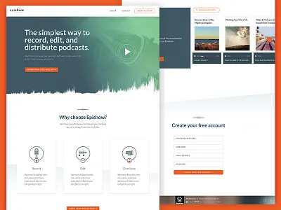 Homepage Design audio player homepage icons illustration landing page podcast web design