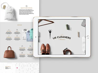 US Cleaners branding clean identity logo minimal tailor ui ux vintage website wordmark