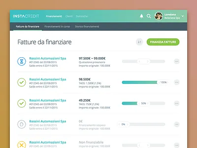 Dashboard Concept app credit finance funding instacredit invoice italian lending list loan slider webapp