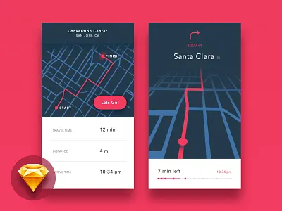 Maps UI Kit dark freebie gps kit map maps navigation pink route ui vector