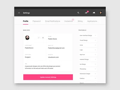 Profile Settings 010 100 daily dribbble material settings sketch ui ux web
