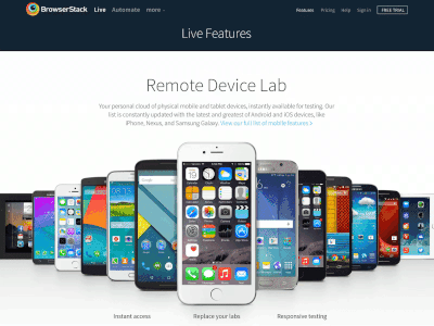 BrowserStack features cross browser testing features page mobile devices mobile testing redesign