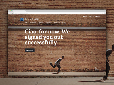 Signed out screen adelle bold adobe behance ciao fullscreen logged out portfolio signed out